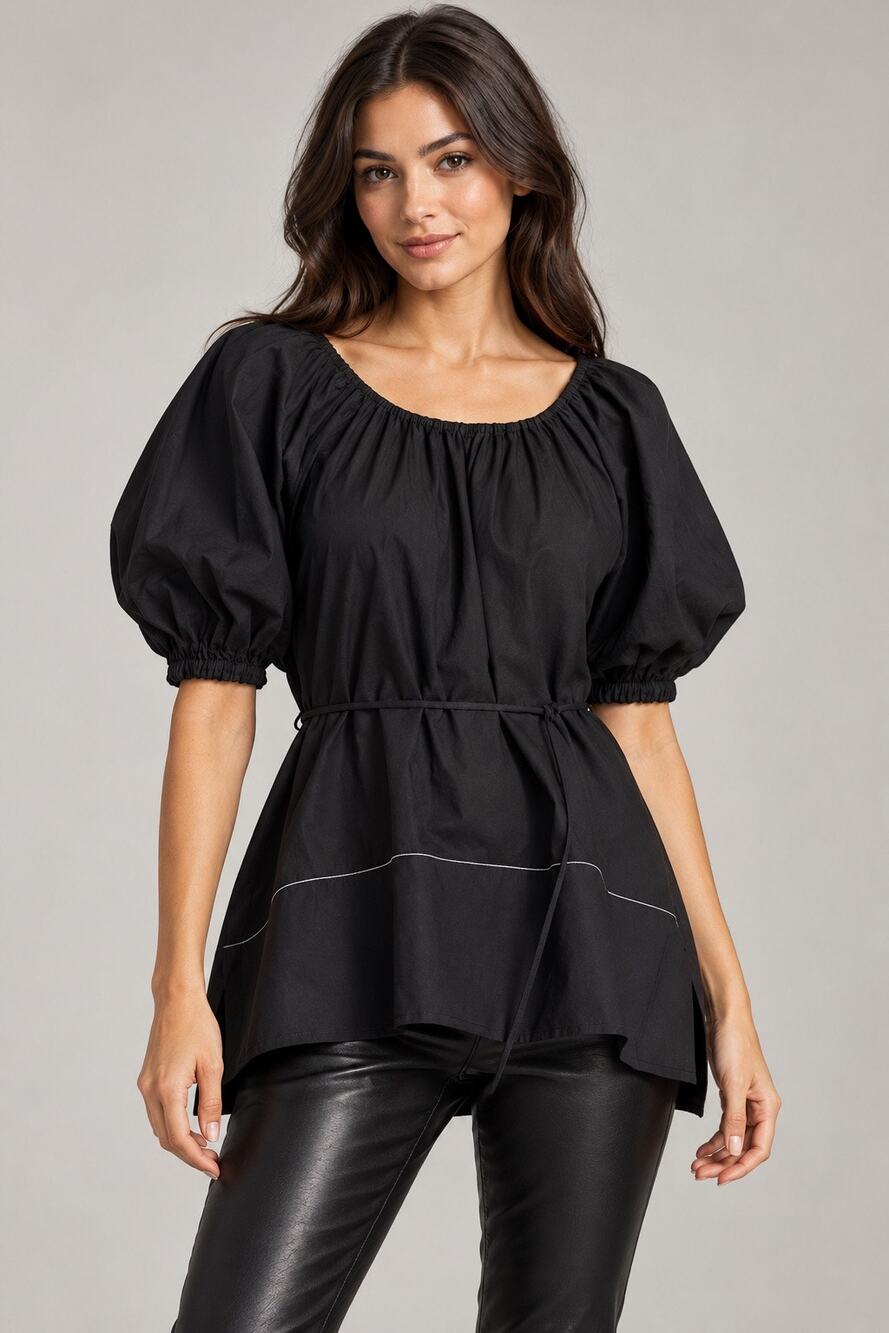 Proenza Schouler White Label Black Cotton Poplin Puff Sleeve Blouse Size 2